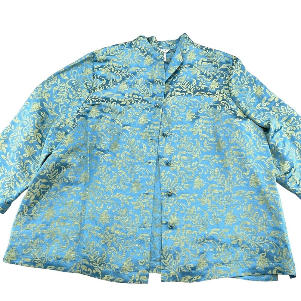 Nexx Woman‎ Shacket Women 1XLarge Blue Yellow Foral Oriental Tapesty LInen Silk